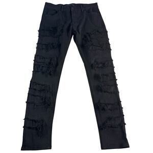 KDNK Black Distressed Skinny Jeans Mens 34 Stretch Ripped Lined Grunge